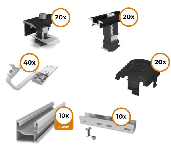 K2 Schrägdach Montageset für 10 Module (Einlagig, schwarz)